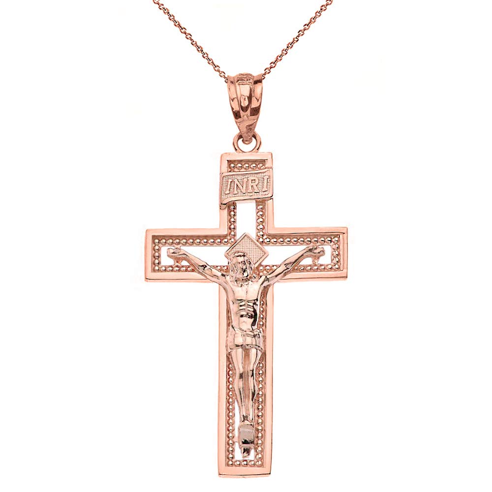 14k Gold INRI Crucifix Cross Catholic Jesus Pendant Necklace 1.36