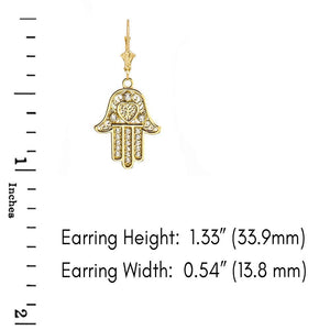 14k Gold Hamsa Hand of Protection Heart Diamond Earrings