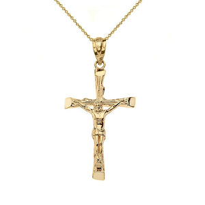 CaliRoseJewelry 10k Yellow Gold Jesus on The Cross Crucifix Textured Pendant Necklace