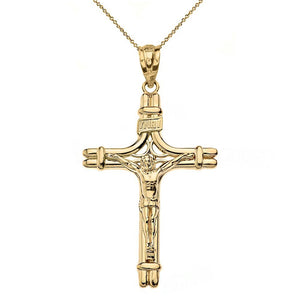 CaliRoseJewelry 10k Gold INRI Crucifix Jesus on the Cross Pendant Necklace