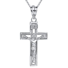 Load image into Gallery viewer, 10k White Gold INRI Crucifix Cross Catholic Jesus Pendant Necklace