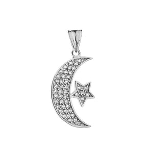CaliRoseJewelry 10k Gold Crescent Moon and Star Symbol Cubic Zirconia Pendant