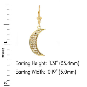 14k Gold Crescent Moon Cubic Zirconia Earrings