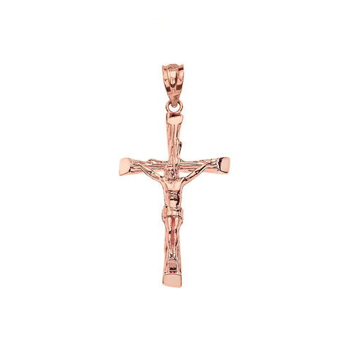 CaliRoseJewelry Rose Gold Jesus on The Cross Crucifix Textured Pendant