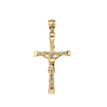 Load image into Gallery viewer, CaliRoseJewelry Yellow Gold Jesus on The Cross Crucifix Textured Pendant