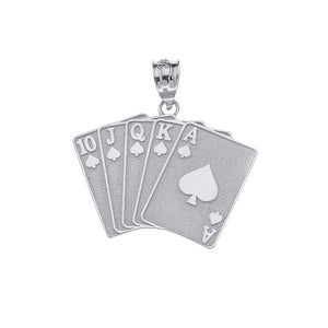CaliRoseJewelry 14k Lucky Royal Flush of Spades Poker Hand Pendant