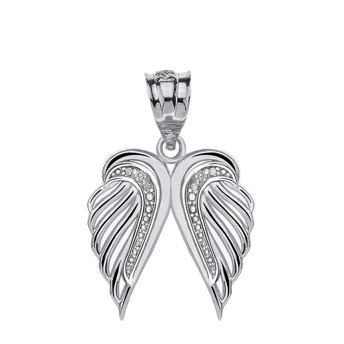 CaliRoseJewelry Sterling Silver Feather Dainty Angel Double Wing Cubic Zirconia Pendant