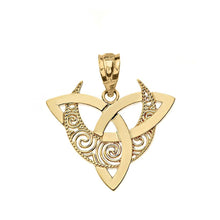 Load image into Gallery viewer, CaliRoseJewelry 10k Gold Crescent Moon Celtic Triquetra Trinity Knot Pendant