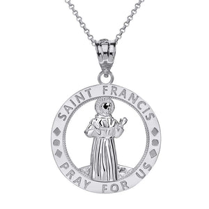 CaliRoseJewelry 14k Gold Saint Francis of Assisi Pray for Us Round Charm Pendant Necklace