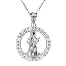 Load image into Gallery viewer, CaliRoseJewelry 10k Gold Saint Francis of Assisi Pray for Us Round Charm Pendant Necklace