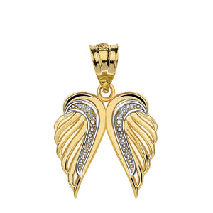 CaliRoseJewelry 10k Gold Feather Dainty Angel Double Wing Diamond Pendant