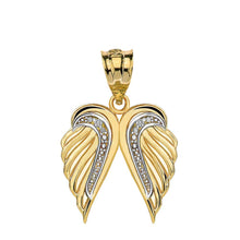 Load image into Gallery viewer, CaliRoseJewelry 10k Gold Feather Dainty Angel Double Wing Cubic Zirconia Pendant
