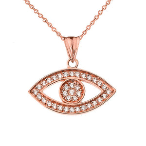 CaliRoseJewelry 14k Gold Evil Eye Diamond Pendant Necklace and Earrings Set