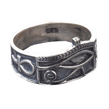 Load image into Gallery viewer, Sterling Silver Eye of Horus Ankh Ring with Antique Finish