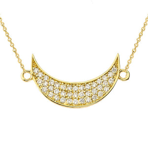 CaliRoseJewelry 14k Gold Sideways Crescent Moon Cubic Zirconia Pendant Necklace