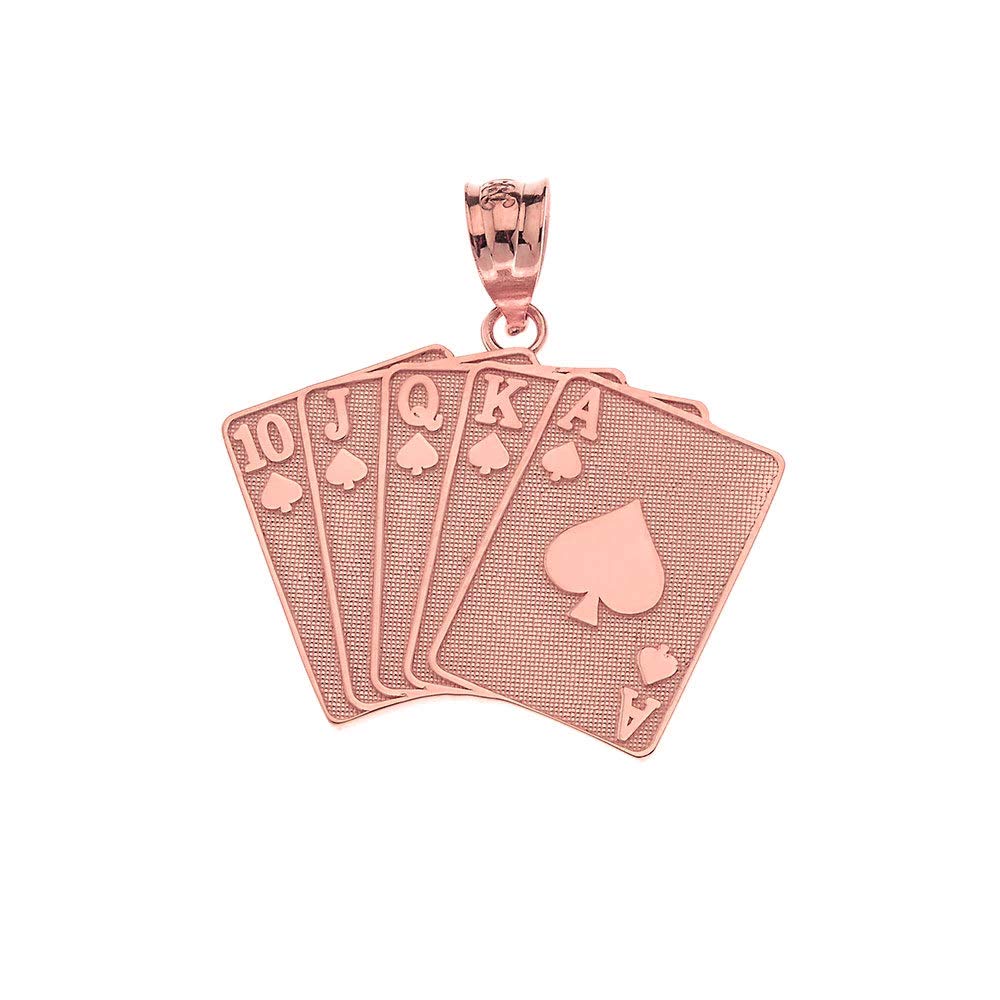 CaliRoseJewelry 10k Lucky Royal Flush of Spades Poker Hand Pendant
