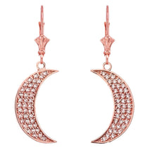 Load image into Gallery viewer, CaliRoseJewelry 14k Yellow Gold Crescent Moon Cubic Zirconia Pendant and Earrings Set