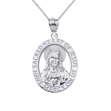 Load image into Gallery viewer, CaliRoseJewelry 10k Sacred Heart Jesus Have Mercy on Us Oval Pendant Necklace