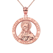 Load image into Gallery viewer, CaliRoseJewelry 10k Sacred Heart Jesus Have Mercy on Us Round Pendant Necklace