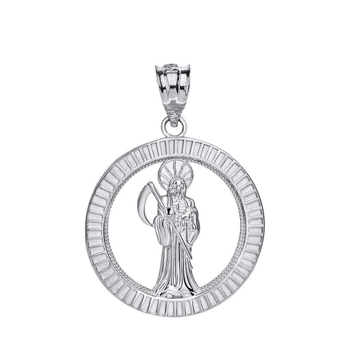 CaliRoseJewelry Sterling Silver Santa Muerte Round Charm Pendant