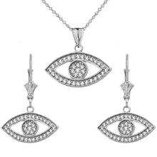 Load image into Gallery viewer, CaliRoseJewelry Sterling Silver Evil Eye Cubic Zirconia Pendant Necklace and Earrings Set