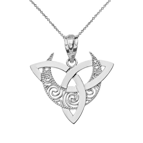 CaliRoseJewelry Sterling Silver Crescent Moon Celtic Triquetra Trinity Knot Pendant Necklace