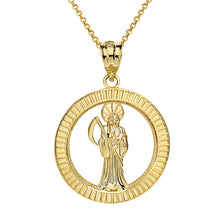 Load image into Gallery viewer, CaliRoseJewelry 14k Gold Santa Muerte Round Charm Pendant Necklace