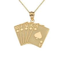Load image into Gallery viewer, CaliRoseJewelry 14k Lucky Royal Flush of Spades Poker Hand Pendant Necklace