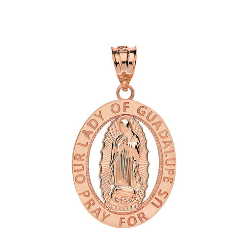 CaliRoseJewelry 14k Gold Our Lady of Guadalupe Pray for Us Oval Charm Pendant