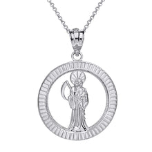 Load image into Gallery viewer, CaliRoseJewelry Sterling Silver Santa Muerte Round Charm Pendant Necklace