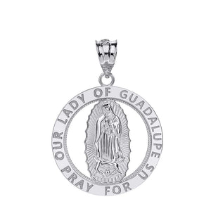 CaliRoseJewelry 14k Gold Our Lady of Guadalupe Pray for Us Round Charm Pendant