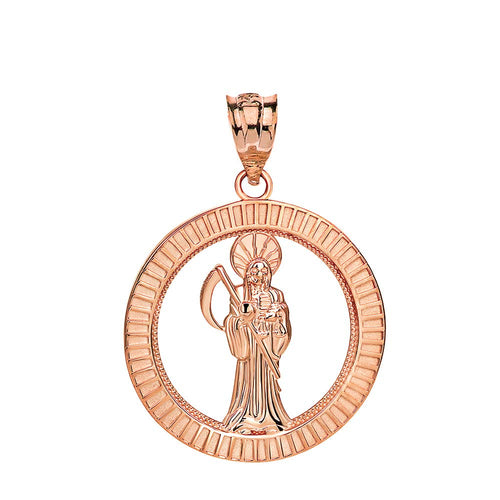 CaliRoseJewelry 10k Gold Santa Muerte Round Charm Pendant