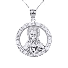 Load image into Gallery viewer, CaliRoseJewelry 10k Sacred Heart Jesus Have Mercy on Us Round Pendant Necklace