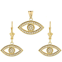 Load image into Gallery viewer, CaliRoseJewelry 14k Gold Evil Eye Diamond Pendant and Earrings Set