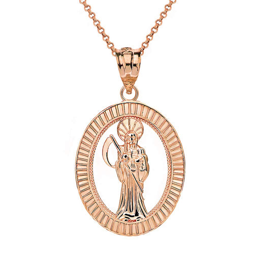 CaliRoseJewelry 14k Gold Santa Muerte Oval Charm Pendant Necklace
