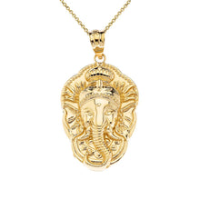 Load image into Gallery viewer, CaliRoseJewelry 10k Hindu Lord Ganesh Ganesha Head Elephant Hindu God of Fortune Charm Pendant Necklace
