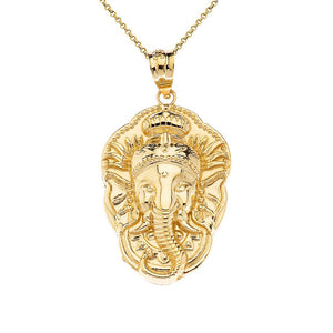 CaliRoseJewelry 10k Hindu Lord Ganesh Ganesha Head Elephant Hindu God of Fortune Charm Pendant Necklace
