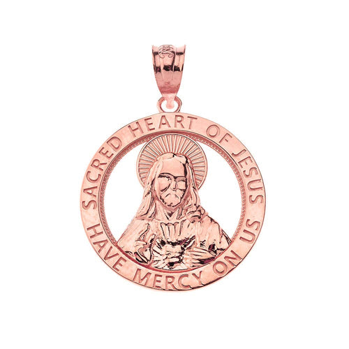 CaliRoseJewelry 10k Sacred Heart Jesus Have Mercy on Us Round Pendant