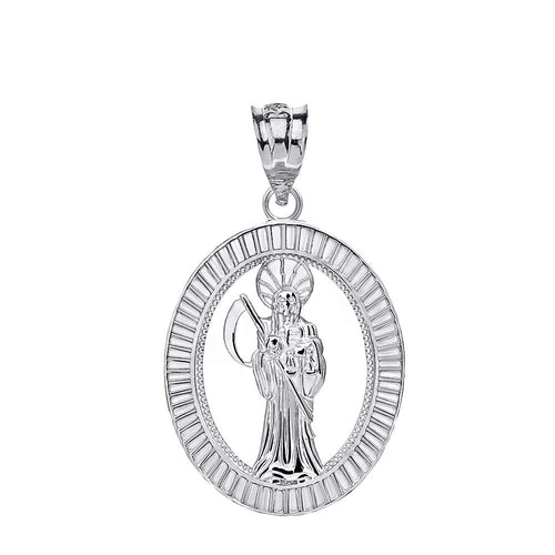 CaliRoseJewelry Sterling Silver Santa Muerte Oval Charm Pendant