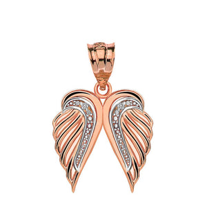 CaliRoseJewelry 14k Gold Feather Dainty Angel Double Wing Diamond Pendant