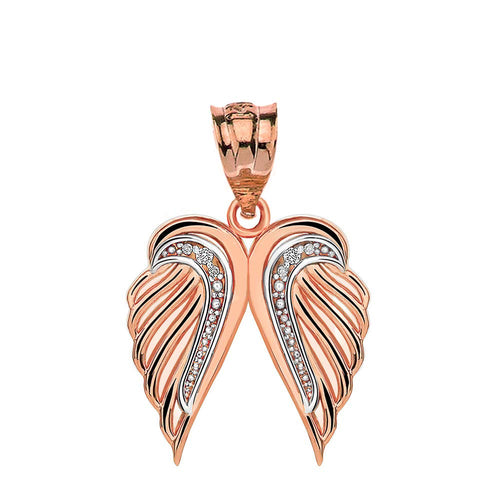 CaliRoseJewelry 14k Gold Feather Dainty Angel Double Wing Cubic Zirconia Pendant