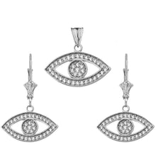Load image into Gallery viewer, CaliRoseJewelry Sterling Silver Evil Eye Cubic Zirconia Pendant and Earrings Set