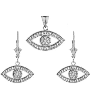 CaliRoseJewelry 14k Gold Evil Eye Diamond Pendant and Earrings Set