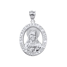 Load image into Gallery viewer, CaliRoseJewelry Sterling Silver Sacred Heart Jesus Have Mercy on Us Oval Pendant
