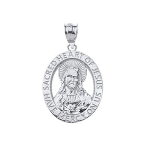 CaliRoseJewelry Sterling Silver Sacred Heart Jesus Have Mercy on Us Oval Pendant