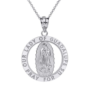 CaliRoseJewelry 14k Gold Our Lady of Guadalupe Pray for Us Round Charm Pendant Necklace