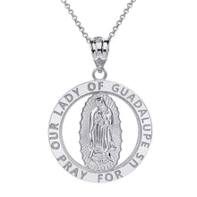 Load image into Gallery viewer, CaliRoseJewelry Sterling Silver Our Lady of Guadalupe Pray for Us Round Charm Pendant Necklace