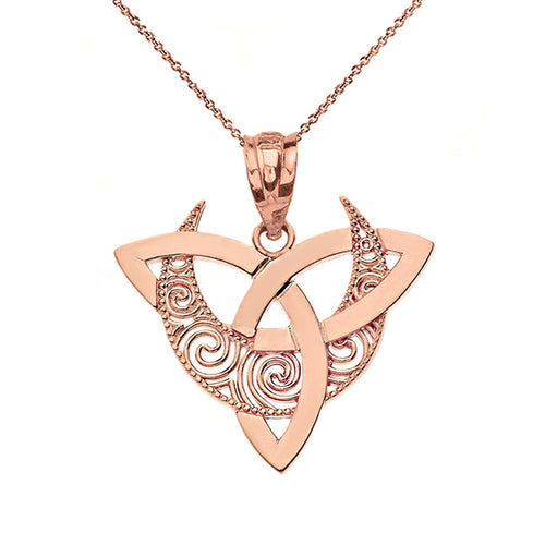 CaliRoseJewelry 10k Gold Crescent Moon Celtic Triquetra Trinity Knot Pendant Necklace