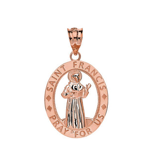 CaliRoseJewelry 10k Gold Saint Francis of Assisi Pray for Us Oval Charm Pendant