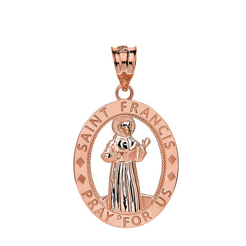 CaliRoseJewelry 14k Gold Saint Francis of Assisi Pray for Us Oval Charm Pendant